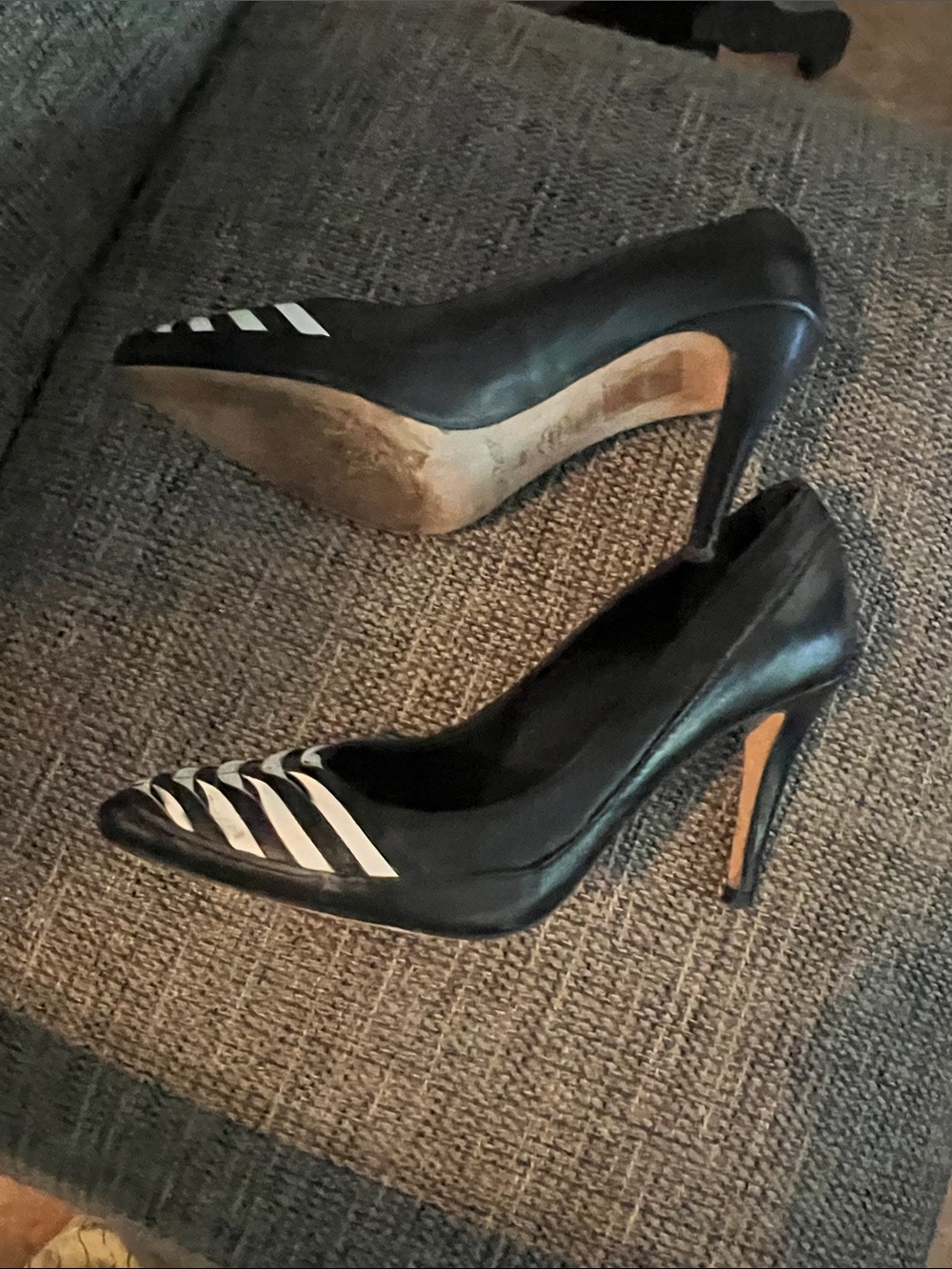 White House Black Market Black and White Striped Pointed Toe Pumps - Picture 4 of 8